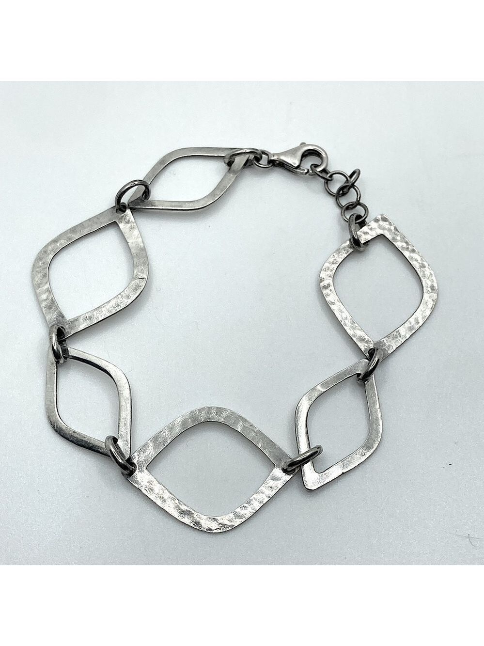 VTG Sterling Silver Geometric Diamond Shape Link Hammered Texture Bracelet 7.5”
